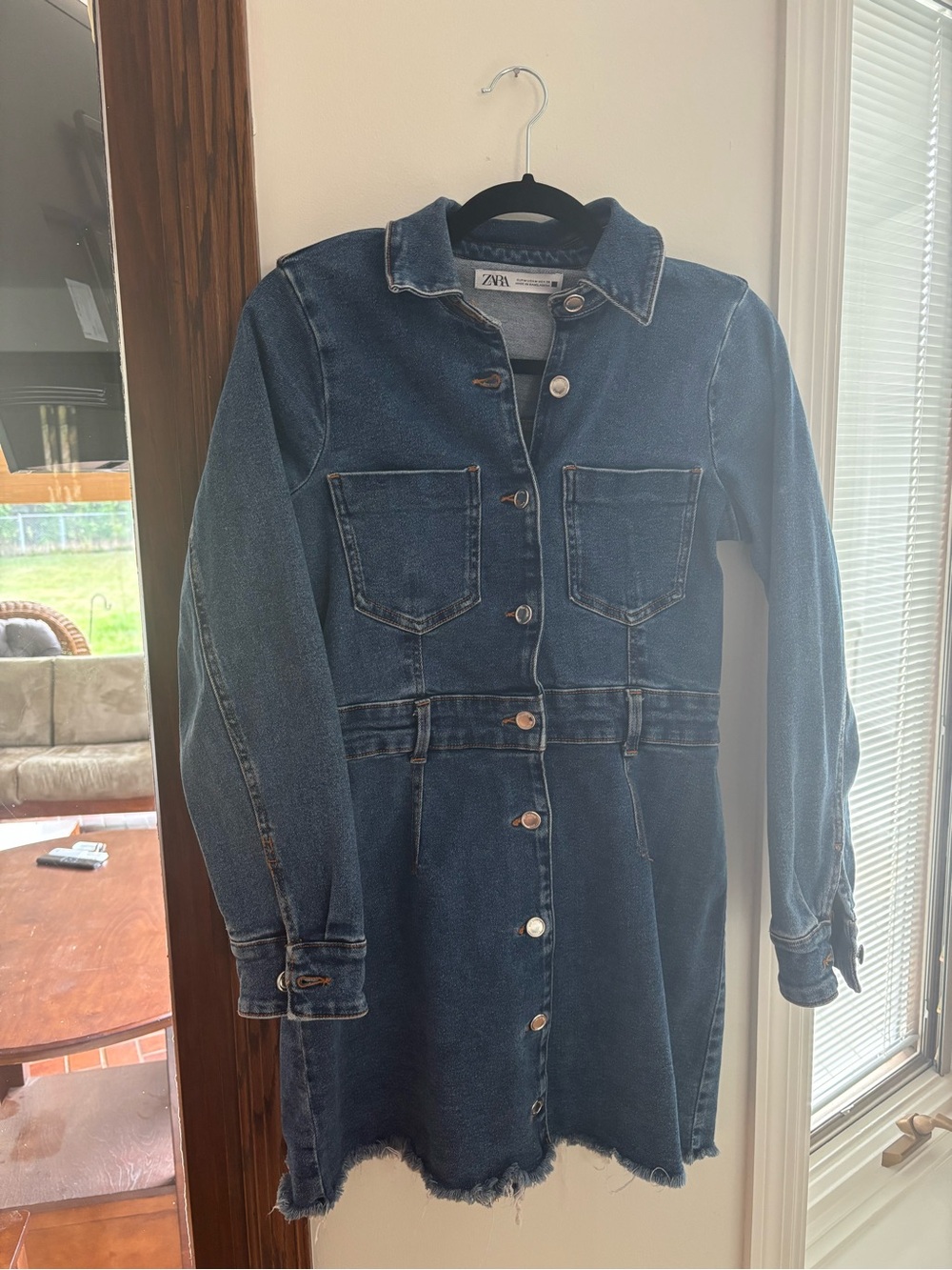 Zara Dark Blue Denim Button-Front Jacket Dress